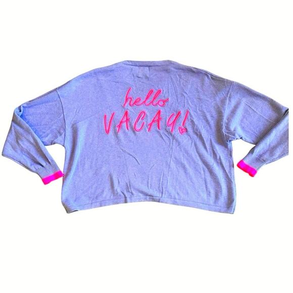 Whisper by Brodie “Hello Vacay” Spring Preppy Novelty Sweater Periwinkle EUC M - Picture 2 of 9